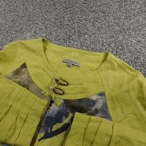 People Like Frank Jacket Womens 2 Green Floral Linen Collarless Athropologie USA